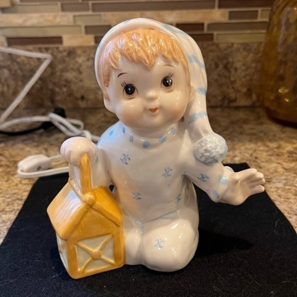 Vintage 1987 Lefton China Boy in Pajamas Night Light Hand Painted Japan